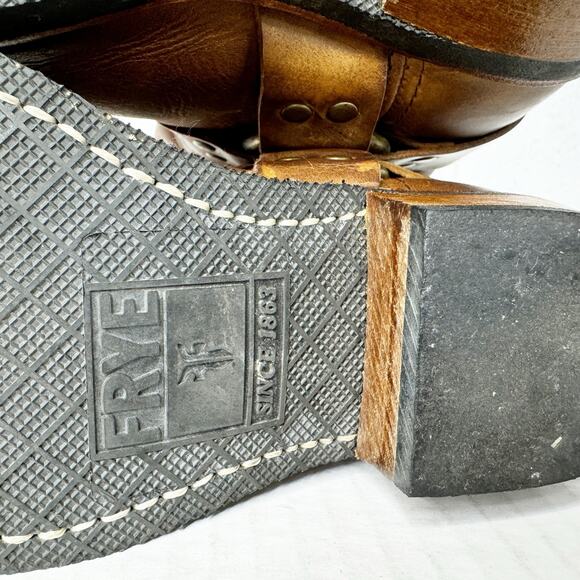 Frye Harness Boots Brown Leather Square Toe Biker Moto Boots Womens size 6 - Picture 10 of 13